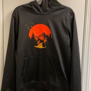 Lands End Boy’s black hoodie with orange mountain scene on front